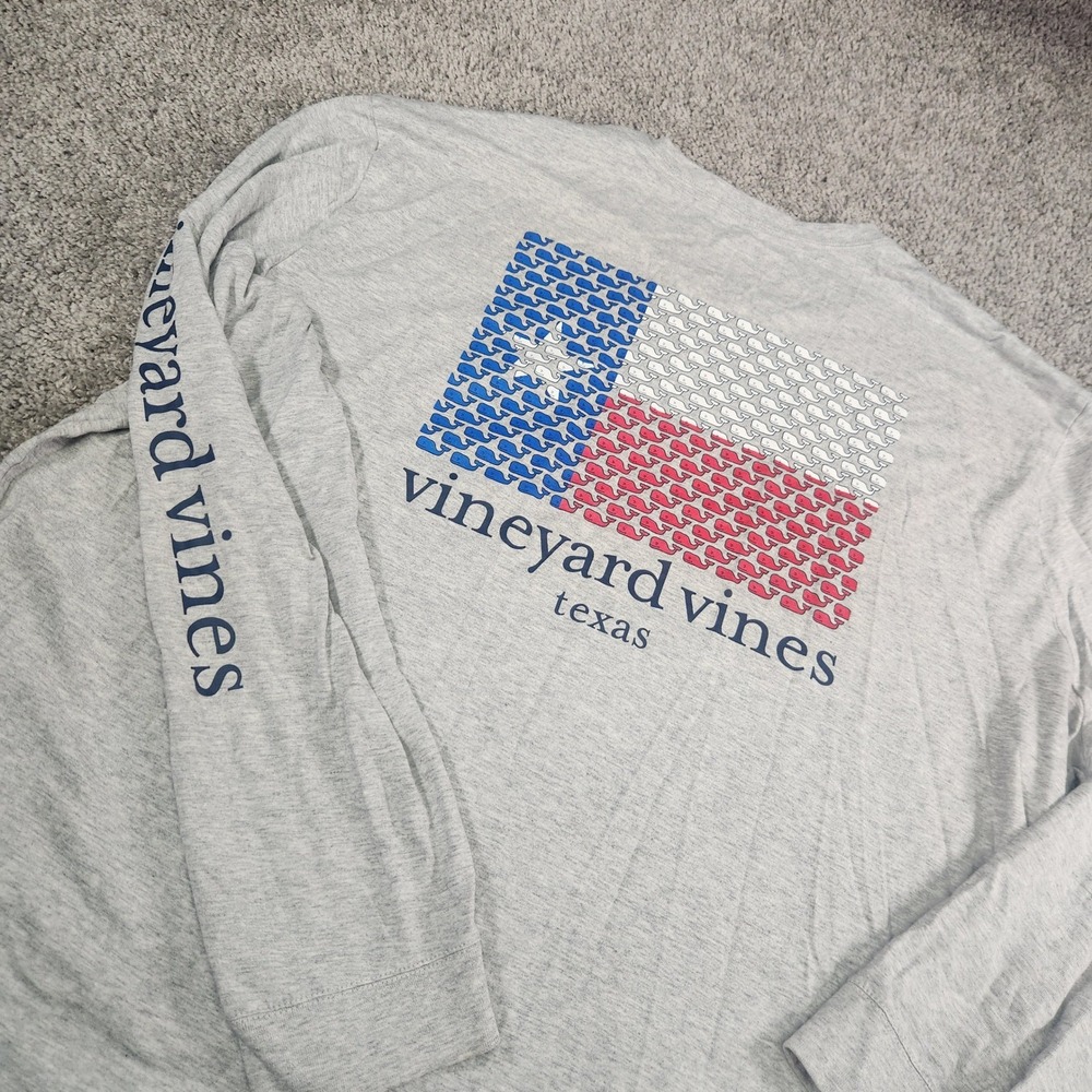 Vineyard Vines Shirt Mens 2XL Texas Flag Long Sleeve Gray‎ Tee Casual Preppy